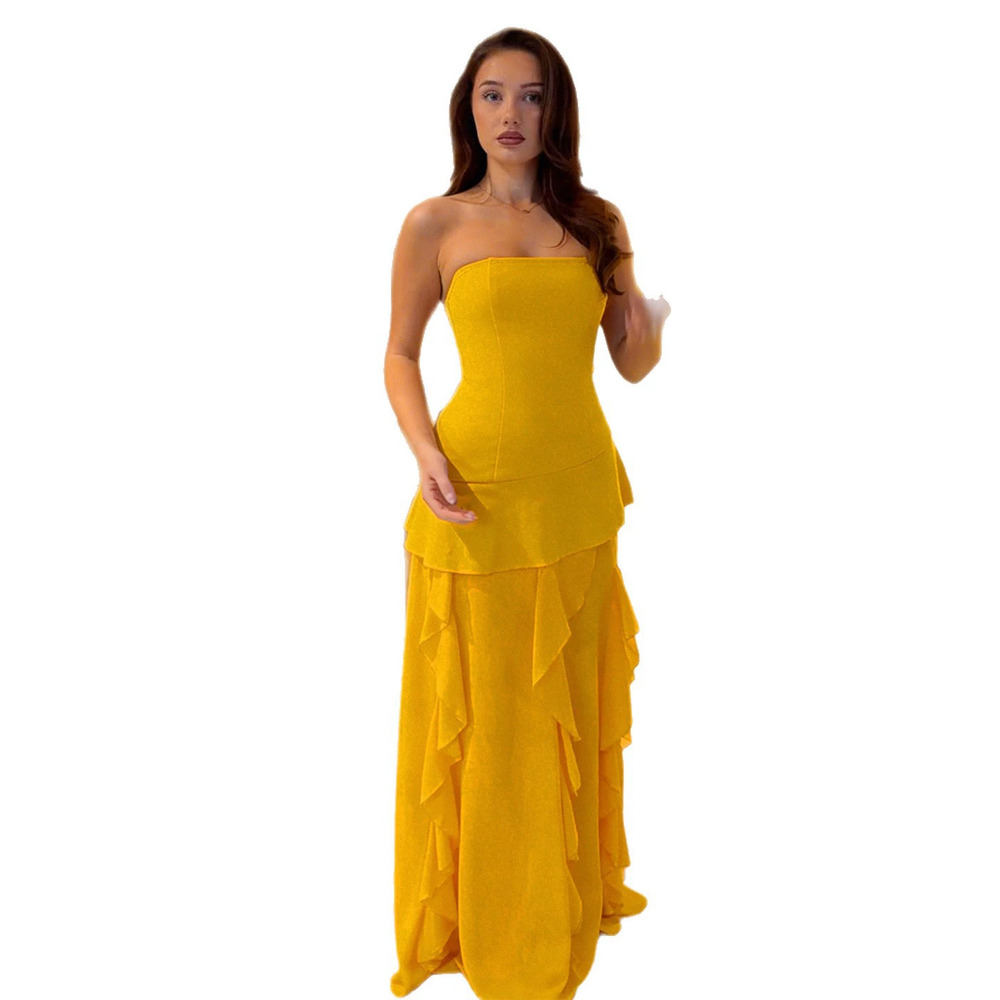 Zara Vacation Strapless Slit Dress Irregular Ruffle Gown - Picture 5 of 7